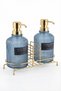 Blue 2-Piece Glass Soap Dispenser/Detergent Dispenser, 500 Ml, with Gold Color Metal Stand, 21.5X9X23 cm - 7