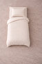 Cotton Satin Cream Striped Hotel Series Single Duvet Cover Set with Elastic Fitted Sheet - 2