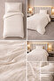 Cotton Satin Cream Striped Hotel Series Single Duvet Cover Set with Elastic Fitted Sheet - 4