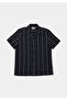 Regular Fit Shirt Neck Striped Men's Navy Blue Short Sleeve Shirt - 5