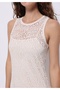 Slim Fit Jacquard Women's Ecru Sleeveless Dress - 4