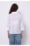 Regular Fit Cotton Lu Shirt Neck Embroidered Women's White Long Sleeve Shirt - 2