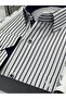 Classic Long Sleeve Thick Striped Gift Boxed Men's Shirt Fs-001260 - White Navy Blue - 3