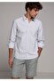 Regular Fit Shirt Neck Striped Men's Turquoise Long Sleeve Shirt