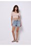 Slim Fit Square Neck Printed Women's Ecru Balloon Sleeve T-Shirt - 3