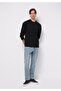 Comfort Fit Round Neck Plain Men's Black Long Sleeve T-Shirt - 3