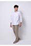 Relaxed Fit Shirt Neck Plain Men's Linen Blended White Long Sleeve Shirt - 3