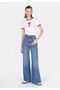 Slim Fit Round Neck Printed Women's White Short Sleeve T-Shirt - 3