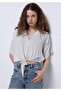 Regular Fit Shirt Neck Striped Women's Green Short Sleeve Shirt