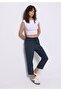 Regular Fit High Waist Straight Leg Women's Navy Blue Trousers - 3