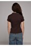 Slim Fit Polo Collar Plain Women's Brown Short Sleeve T-Shirt - 2