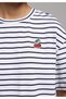 Boyfriend Fit Round Neck Embroidered Women's Navy Blue Short Sleeve T-Shirt - 4