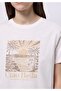 Regular Fit Round Neck Printed Women's White Short Sleeve T-Shirt - 4
