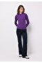 Slim Fit Half Turtleneck Plain Women's Purple T-Shirt - 3