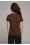 Slim Fit Round Neck Solid Women's Brown Short Sleeve T-Shirt - 2