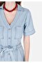 Slim Fit V Neck Belted Jean White Women's Dress - 5