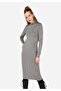 Slim Fit Women's Gray Long Sleeve Dress - 3