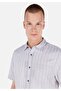 Regular Fit Shirt Neck Striped Men's Gray Short Sleeve Shirt - 4