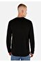 Regular Fit Round Neck Knitted Jacquard Men's Black Long Sleeve T-Shirt - 2