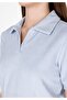 Slim Fit Polo Neck Plain Women's Blue Short Sleeve T-Shirt - 4