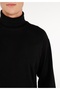Comfort Fit Turtleneck Plain Men's Black Cotton Long Sleeve T-Shirt - 5