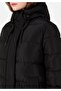 Regular Fit Hooded Snap Fastener Lined Water Resistant Women's Black Coat - 4