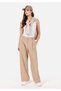 Regular Fit High Waist Wide Leg Women's Beige Trousers with Pockets - 3