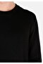 Regular Fit Round Neck Knitted Jacquard Men's Black Long Sleeve T-Shirt - 8