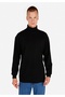 Comfort Fit Turtleneck Plain Men's Black Cotton Long Sleeve T-Shirt