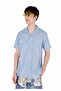 Comfort Fit Shirt Neck Plain Men's Blue Short Sleeve Shirt