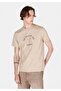 Regular Fit Round Neck Printed Men's Beige Short Sleeve T-Shirt