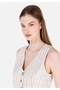 Slim Fit V-Neck Women's Ecru Sleeveless Shirt - 4