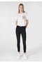 Skinny Fit Mid Waist Narrow Leg Women's Black Jean Trousers with Pockets - 3