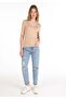 Slim Fit V-Neck Women's Beige Short Sleeve T-Shirt - 3
