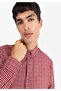 Regular Fit Shirt Neck Checkered Men's Burgundy Long Sleeve Shirt - 4