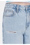 Regular Fit High Waist Ripped Detailed Women's Bleach Indigo Denim Jean Shorts - 5