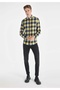 Slim Fit Shirt Neck Pocketed Plaid Li Men's Navy Blue Long Sleeve Shirt - 3