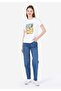 Regular Fit Knitted Pocketless Round Neck Printed Women's White Short Sleeve T-Shirt - 3