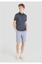 Regular Fit Polo Neck Jacquard Men's Navy Blue Short Sleeve T-Shirt - 3