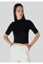 Slim Fit Half Fisherman Crop Black Women's Short Sleeve T-Shirt