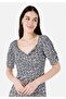 V Neck Regular Fit Slit Short Sleeve Mini Black Women's Dress - 4