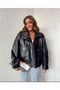 Double Pocket Side Gathered Oversized Leather Jacket