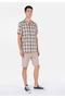 Regular Fit Shirt Neck Checked Men's Beige Short Sleeve Shirt - 3