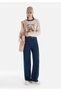 Regular Fit High Waist Wide Leg Women's Indigo Denim Jean Trousers - 3