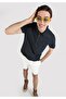 Regular Fit Polo Neck Men's Navy Blue Cotton Short Sleeve T-Shirt - 5