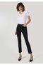Slim Fit Mid Waist Straight Leg Women's Black Zippered Jean Trousers - 4