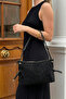Women's Genuine Leather Hand and Shoulder Bag with Inner Pocket and Zipper Teroze Black Suede