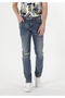 Straight Fit Low Waist Straight Leg Men's Indigo Jean Trousers - 4
