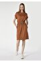 Regular Fit Straight Women's Brown Short Sleeve Dress - 3