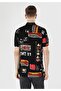 Regular Fit Viscose Shirt Neck Printed Pocketless Men's Black Short Sleeve Shirt - 2